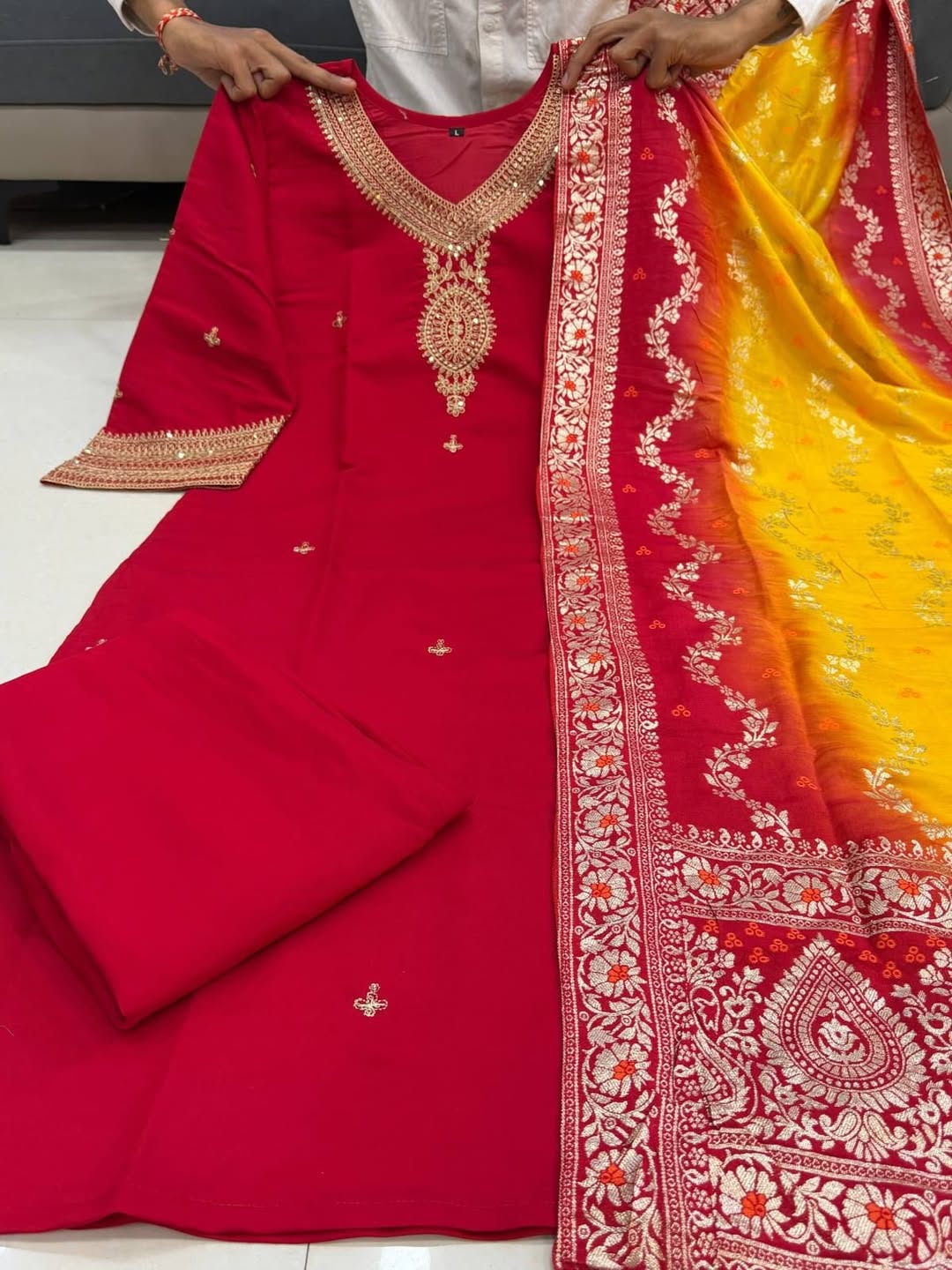 Elegant Red Embroidered Kurta Set with Dupatta | Festive & Party Wear Women Suit