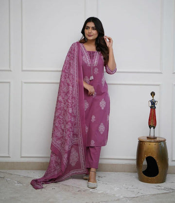 Designer cotton kurta pant with dupatta set