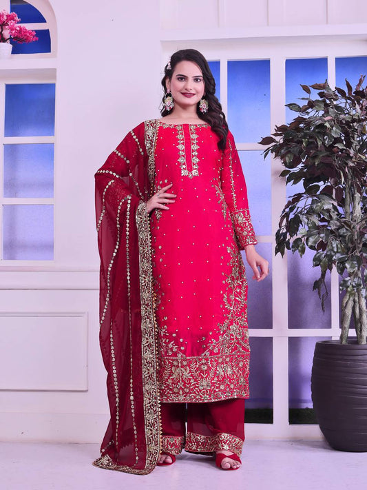 Beautiful Embroidery silk kurta palazzo sset