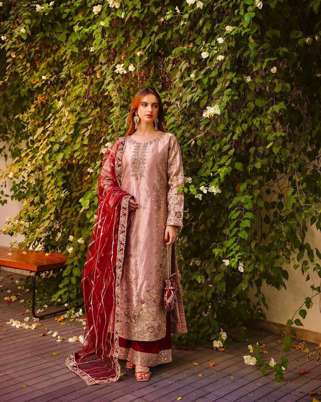 Beautiful Embroidery silk kurta palazzo sset