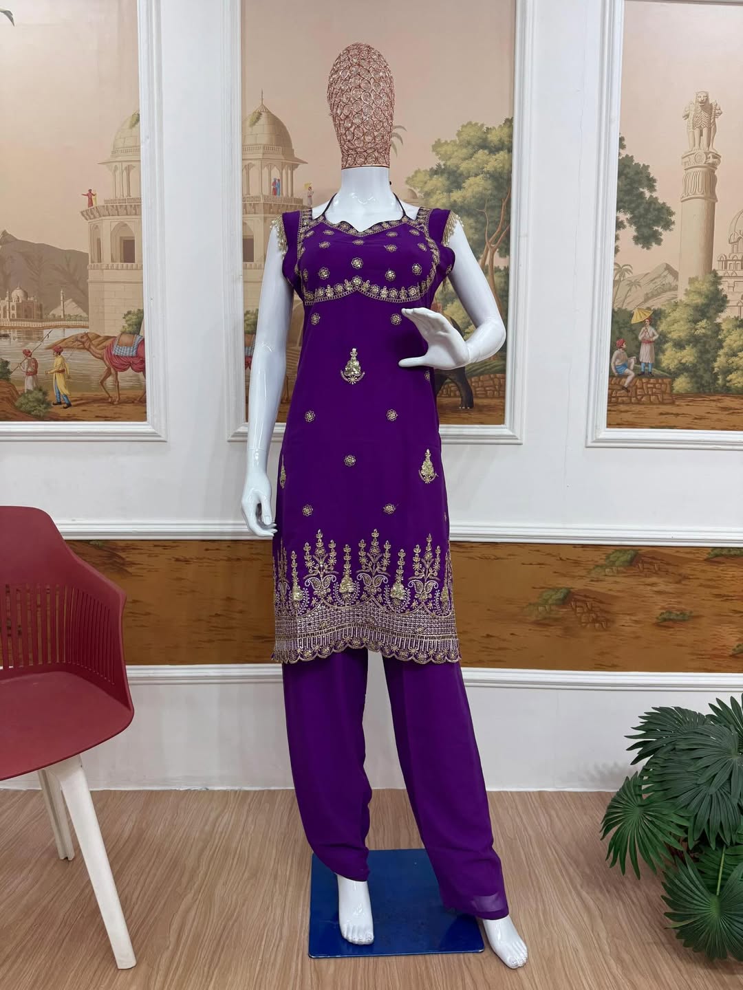 Purple Embroidered Kurti Pant Set with Dupatta | Designer Party & Festive Wear 3-Piece Suit for Women
