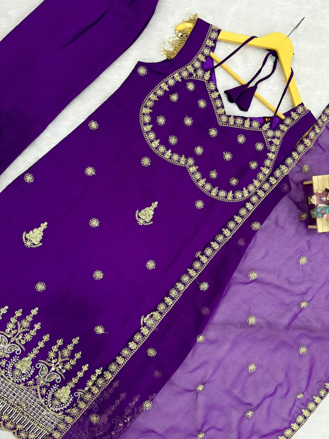 Purple Embroidered Kurti Pant Set with Dupatta | Designer Party & Festive Wear 3-Piece Suit for Women