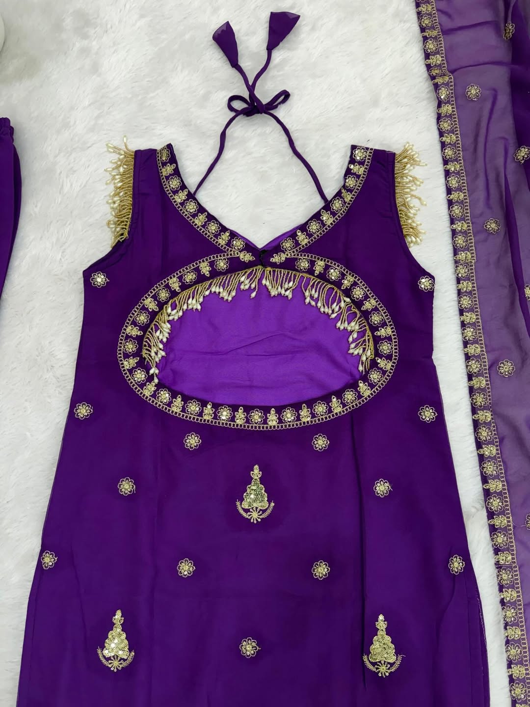 Purple Embroidered Kurti Pant Set with Dupatta | Designer Party & Festive Wear 3-Piece Suit for Women