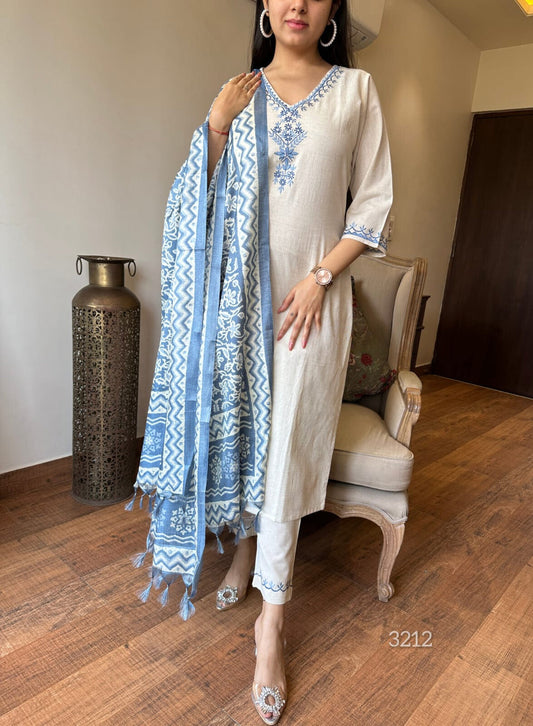 Handloom cotton kurta pant and Dupatta
