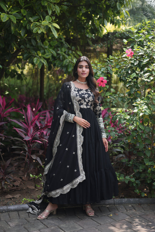 Faux Blooming  Embroidered Cut-Work Gown With Dupatta Sets