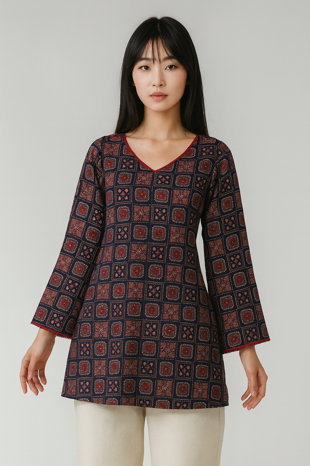 Velora elegance V-neck full sleeve Kurti