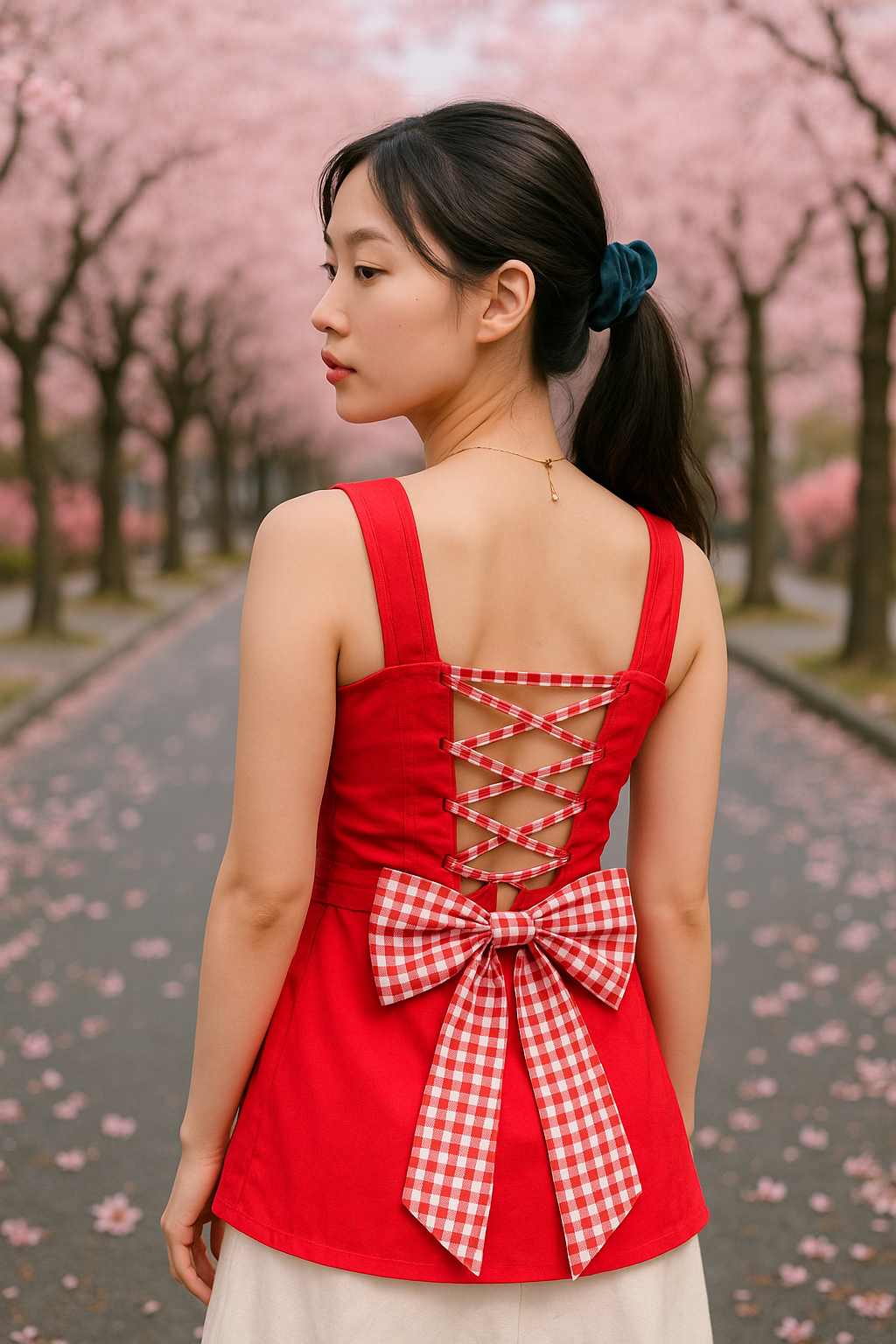 Crimson Laceback Blush & Bow Kurti