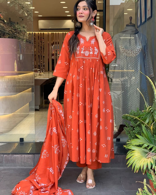 Women designer cotton kurta pant with dupatta sets