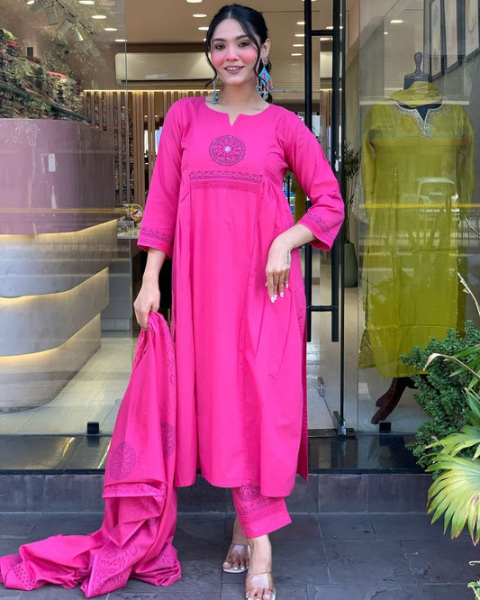 Hand Block Print Cotton kurta pant set for women