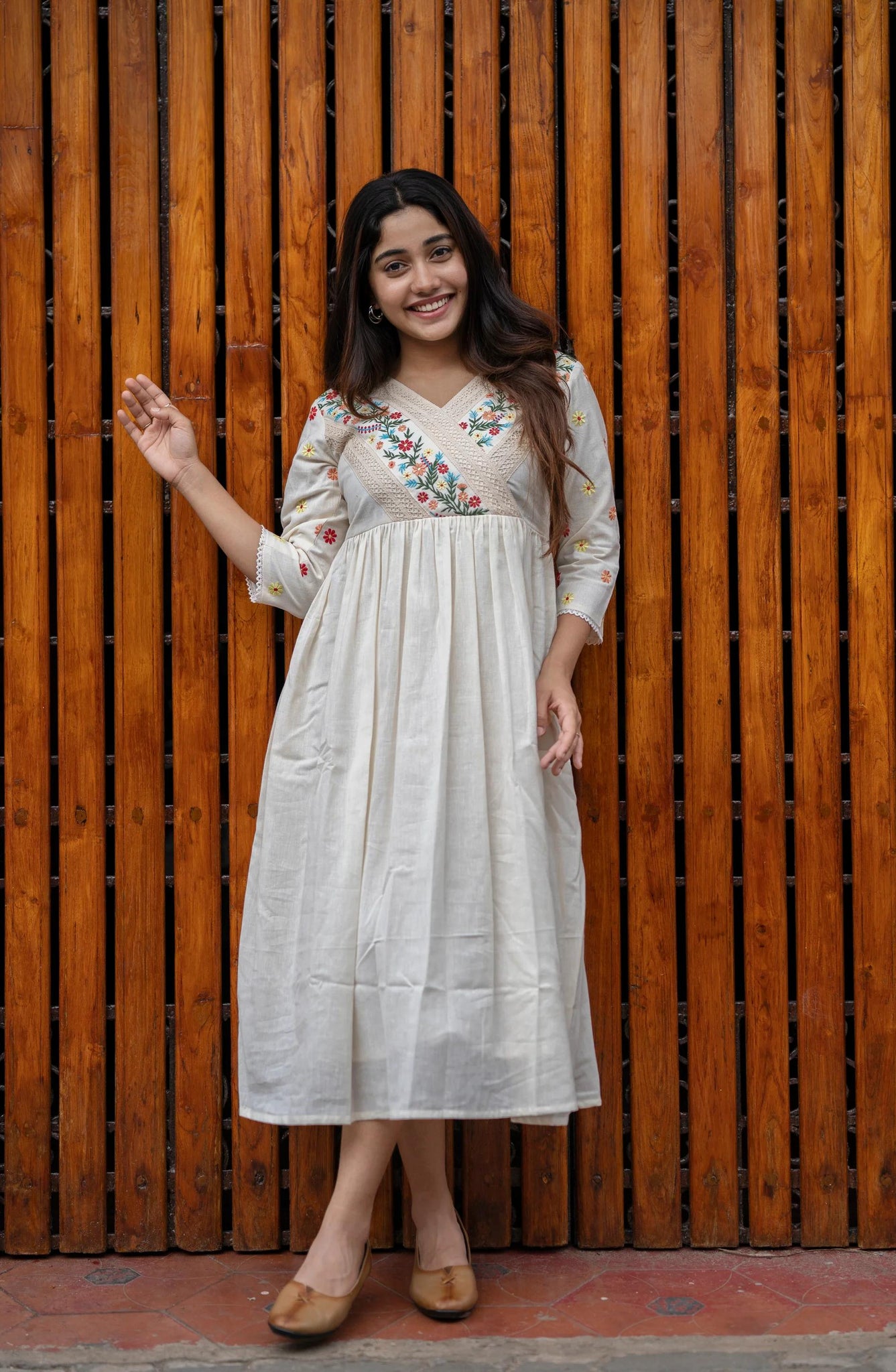 White Cotton gown full embroidered designer kurti