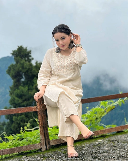 Designer Pure Cotton Kurta With Trousers