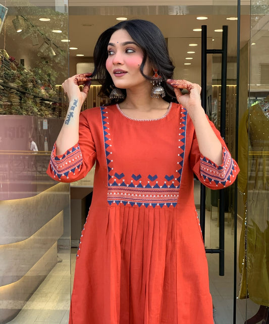 Designer pure cotton a line kurta pant set