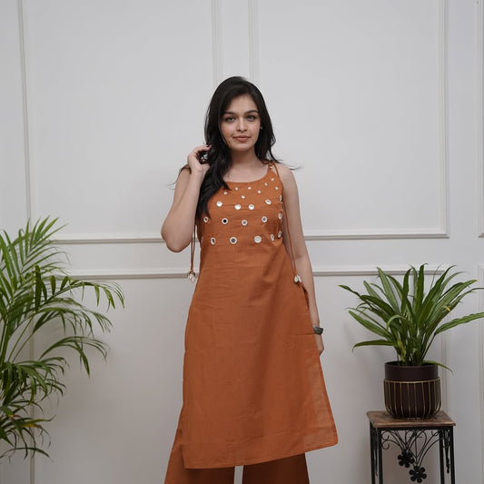 Women Sleeveless cotton kurta pant sets