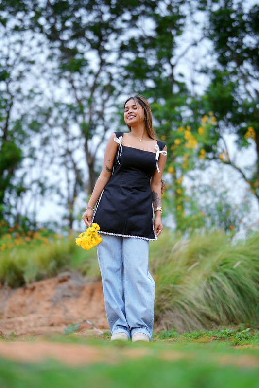 Midnight Bloom Short Trendy Kurti