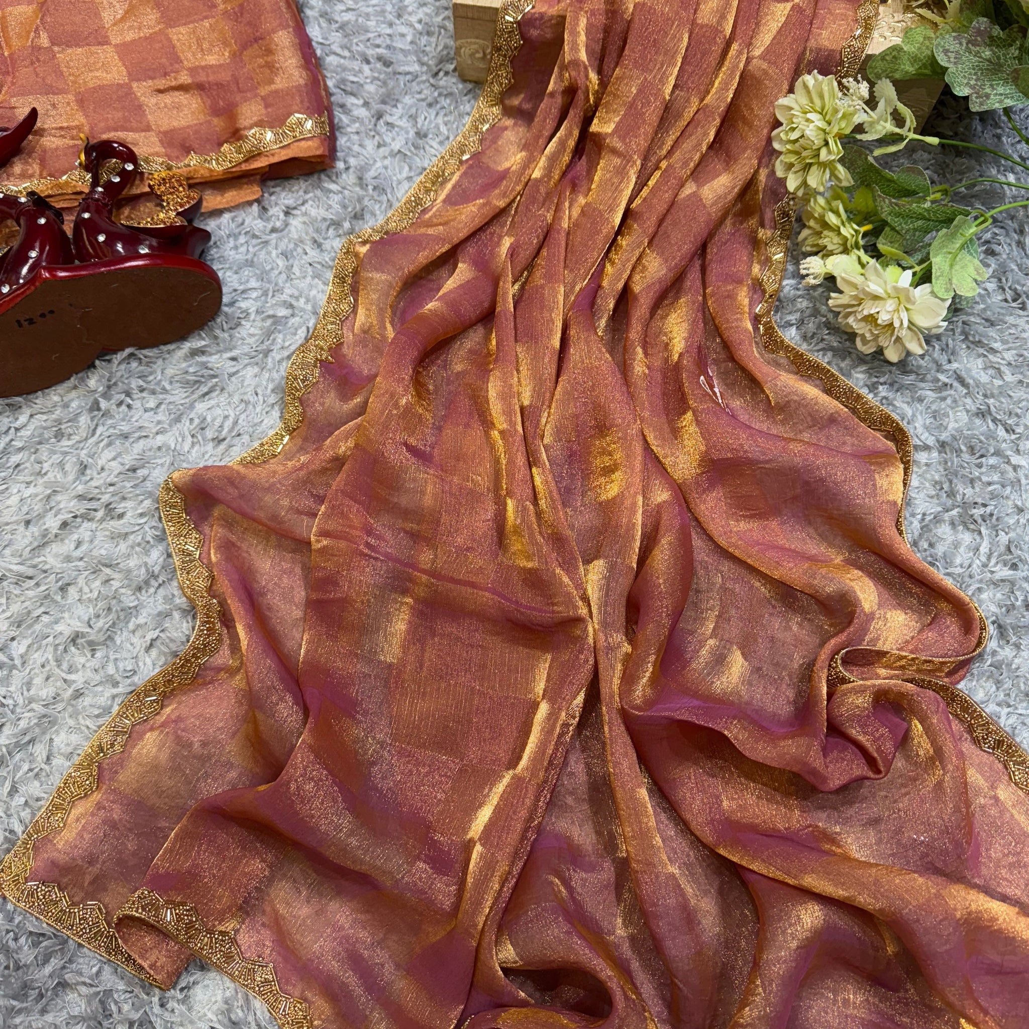 Super Trending Rust Designer Saree