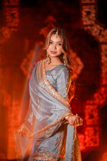 Heavy embroidery work kurta sharara with dupatta set