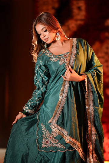 Natural Crep Silk Kurta Lehenga with Dupatta Set