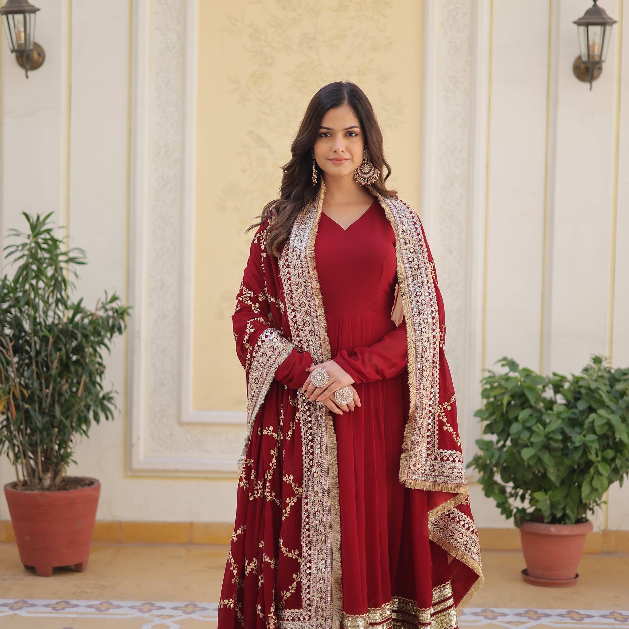 Maroon Designer Readymade Gown