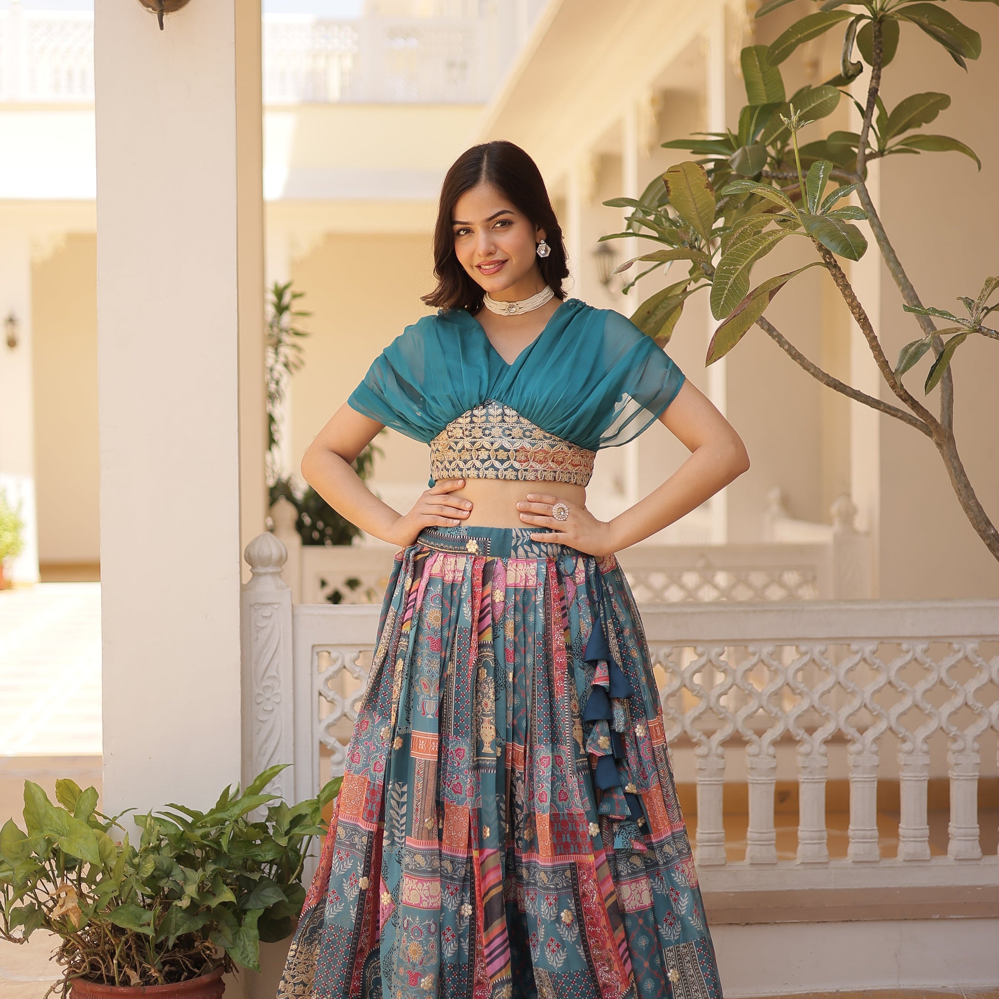 Beautiful Foil Printed Lehenga With Embroidery Work