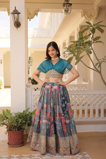 Beautiful Foil Printed Lehenga With Embroidery Work