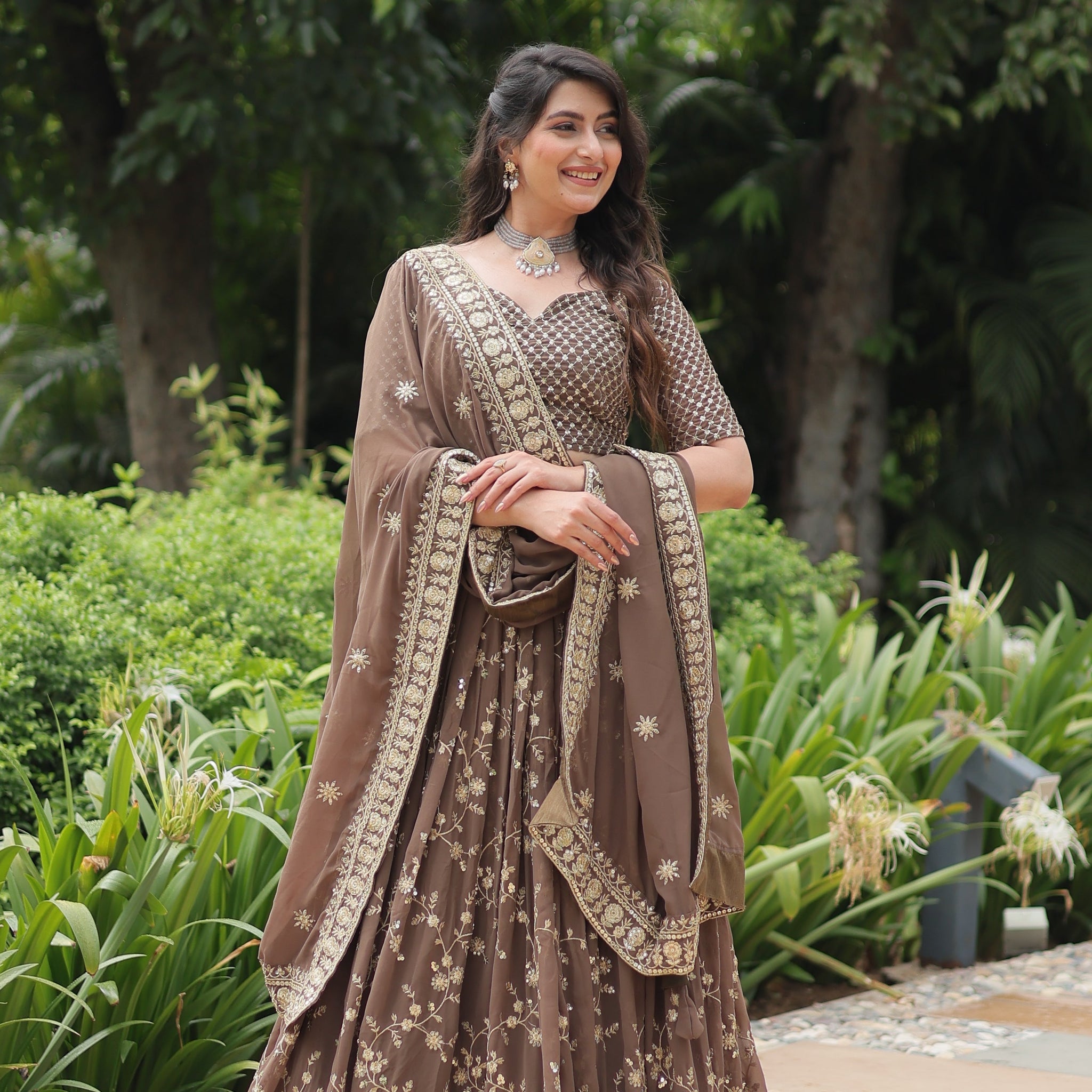 Faux Blooming Lehenga With Heavy Sequins & Thread Embroidered work