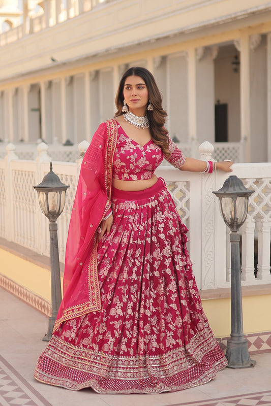 Pink Designer Dyeable Pure Viscose Jacquard fabric Lehenga Choli & Dupatta Set