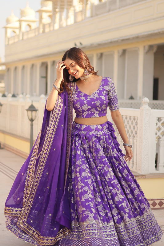 Purple Designer Dyeable Pure Viscose Jacquard fabric Lehenga Choli & Dupatta Set