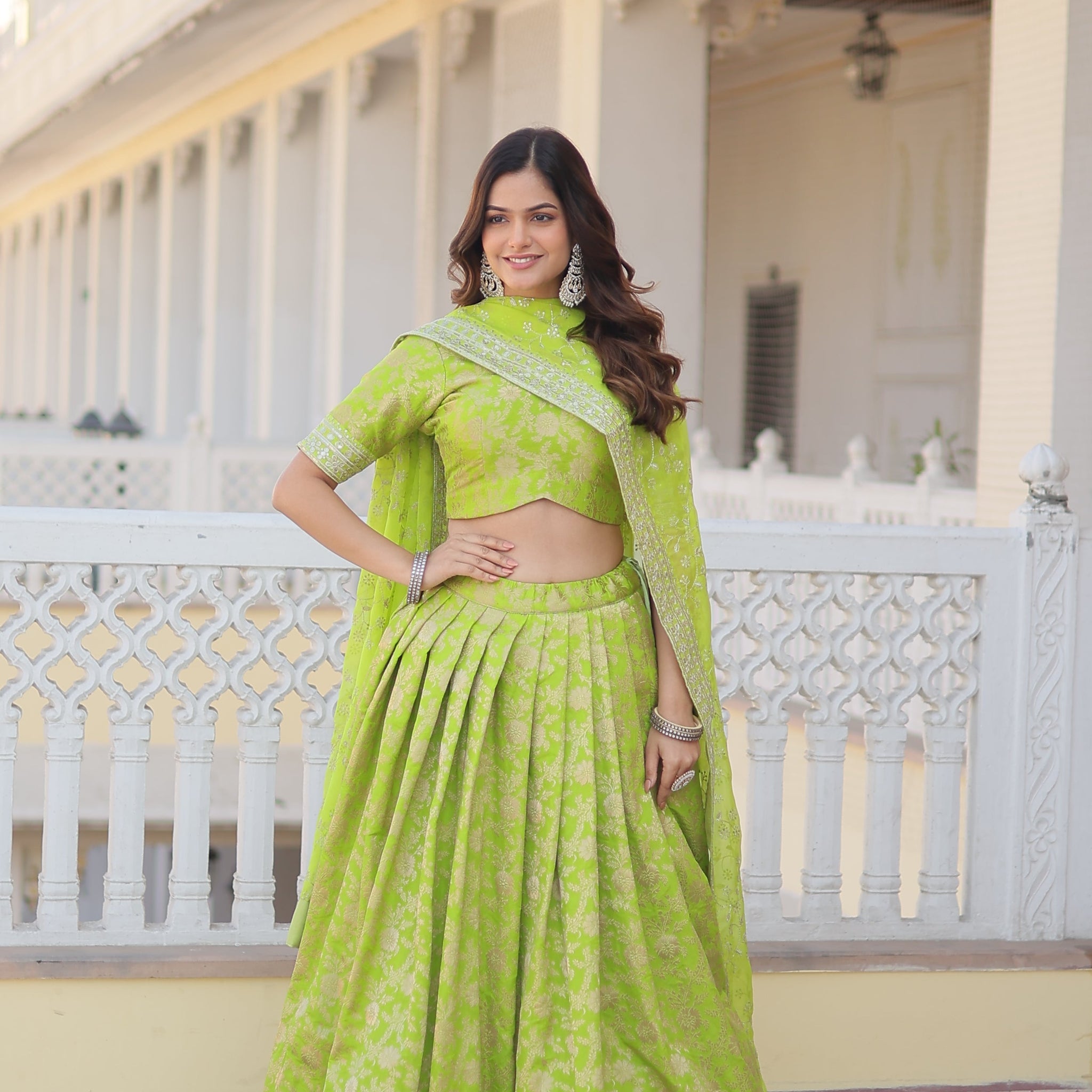 Dyeable Pure Viscose Jacquard fabric Lehenga Choli & Dupatta Set