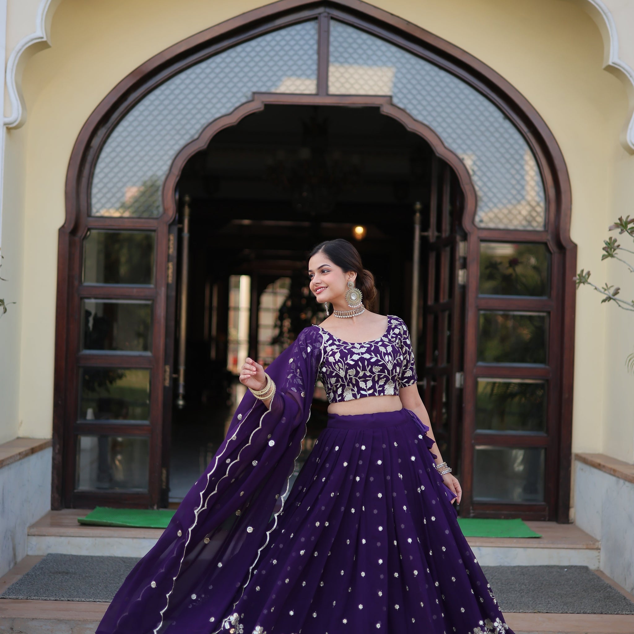 Faux Blooming Lehenga Choli With Dupatta Set