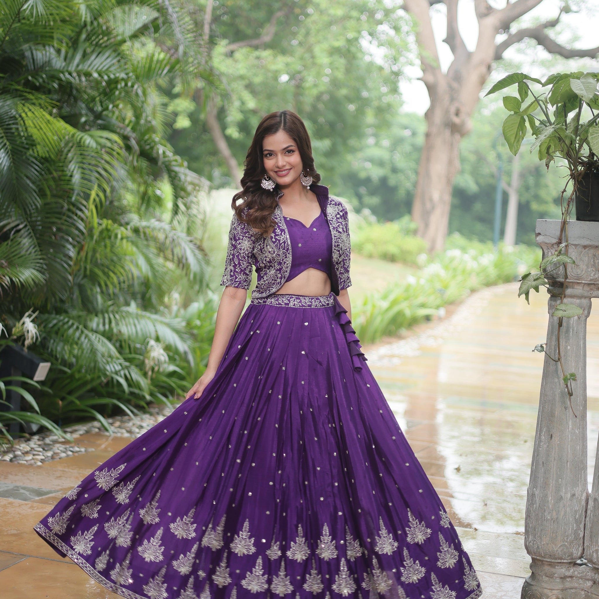 Women's designer Chinnon silk Ready To Wear Lehenga Blouse With Koti