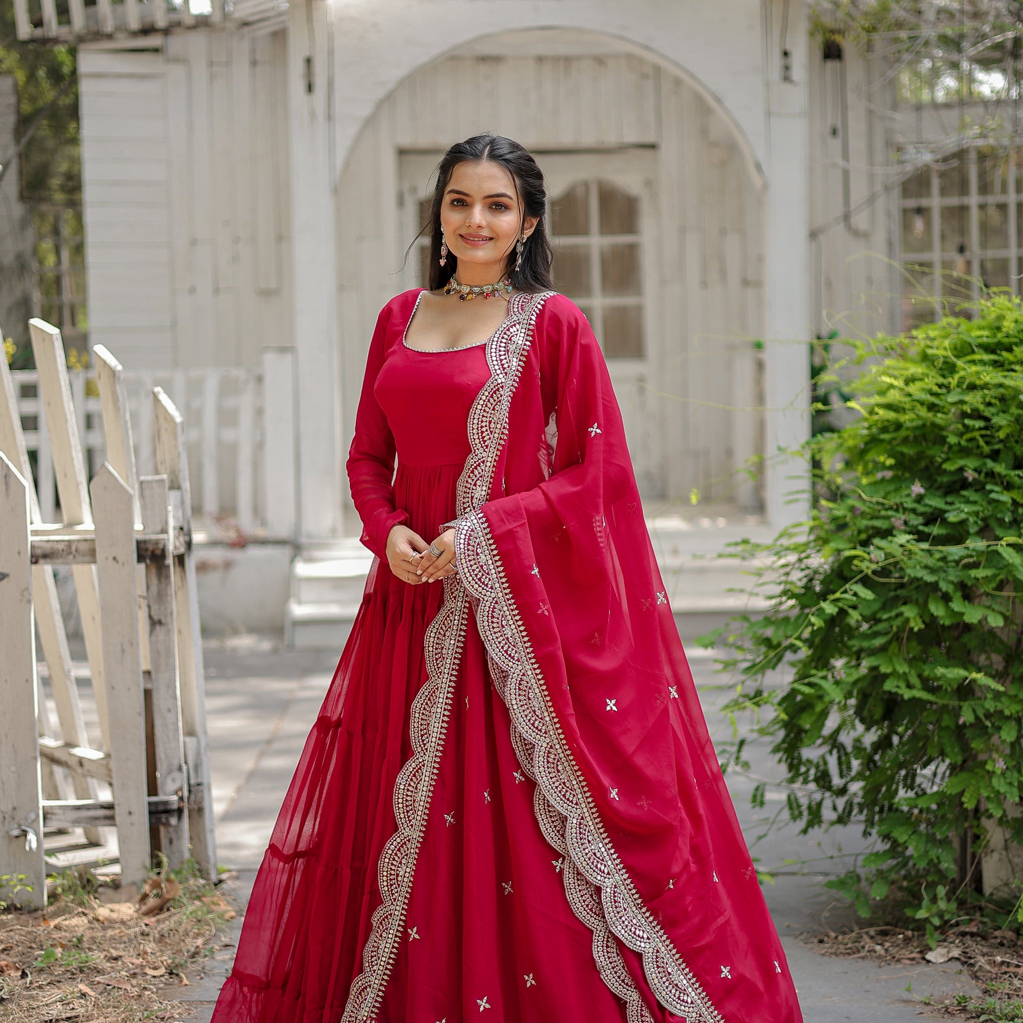 Faux Blooming Gown With Embroidered Dupatta
