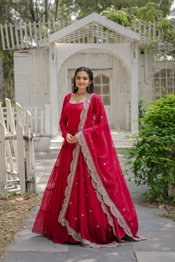 Faux Blooming Gown With Embroidered Dupatta