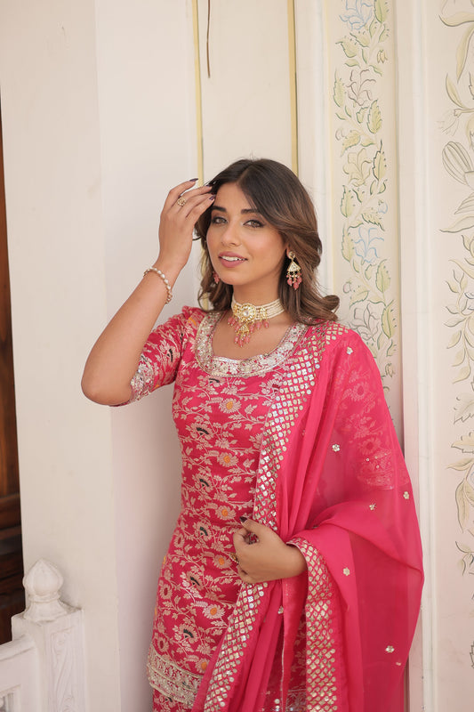 Pink Beautiful Kurta Sharara Set With Dupatta