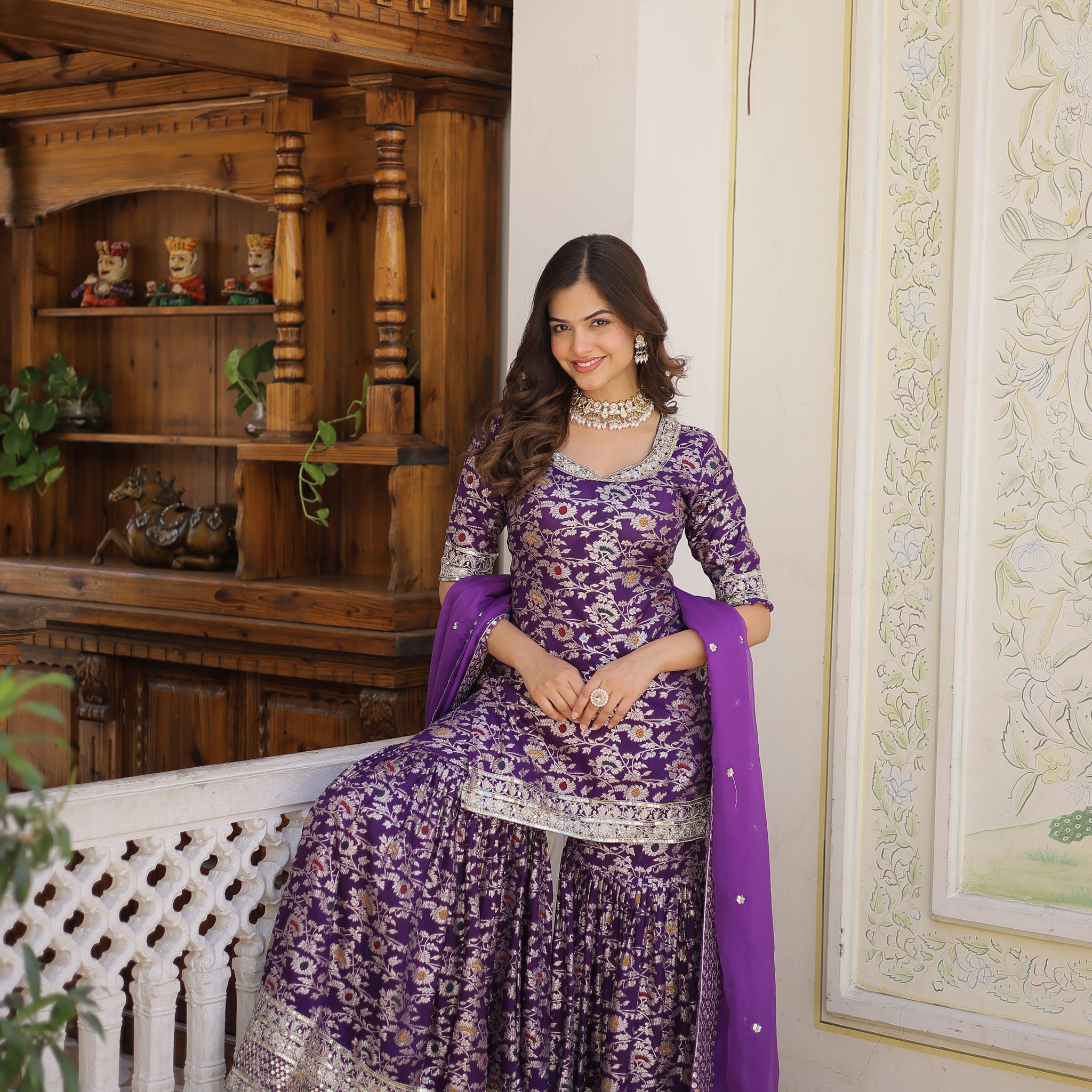 Purple Beautiful Kurta Sharara Set With Dupatta