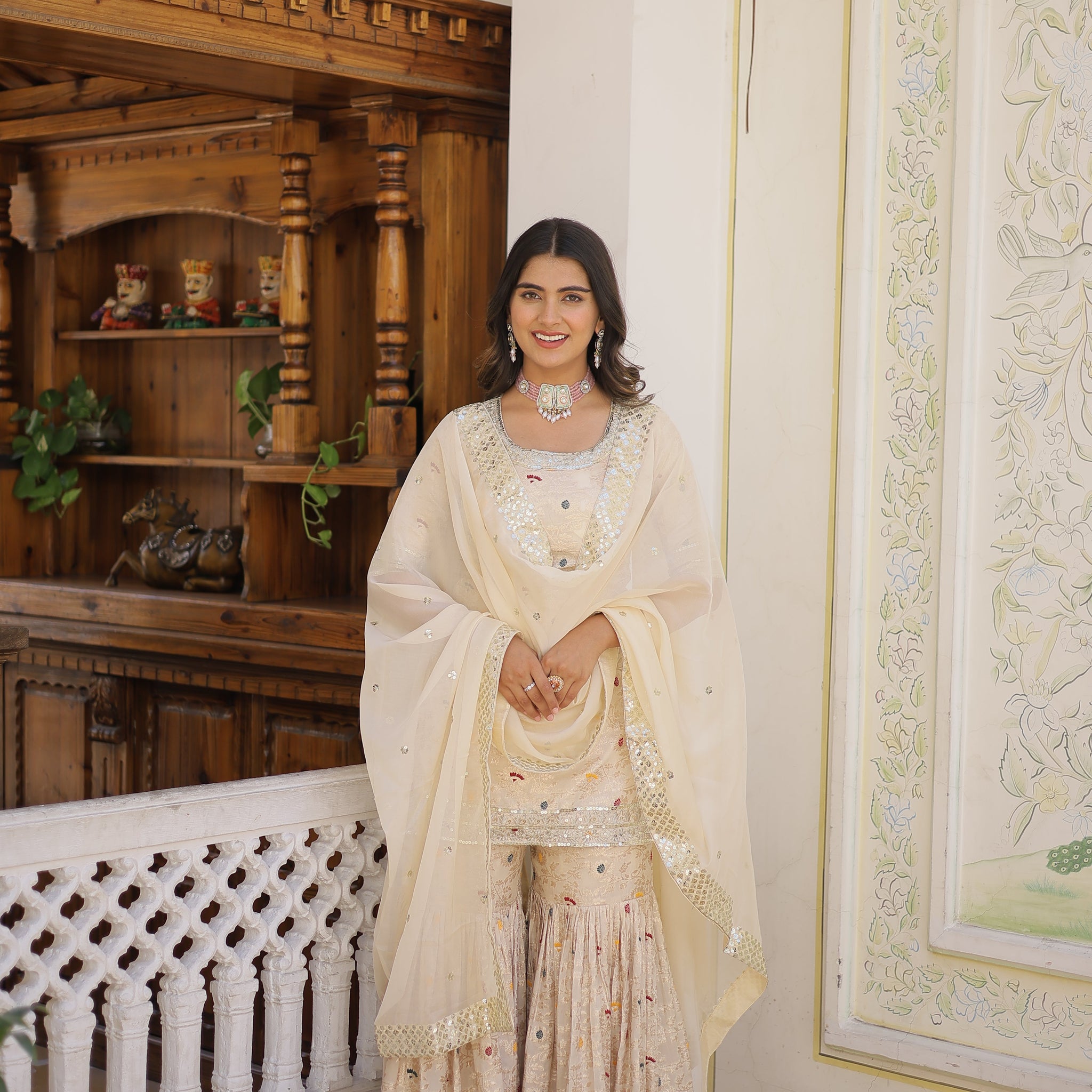 White Beautiful Kurta Sharara Set With Dupatta