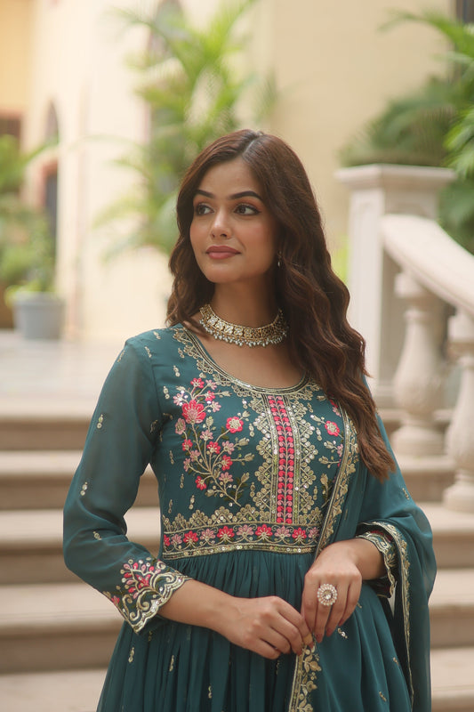 Rama Faux Georgette Gown Sharara With Dupatta Sets