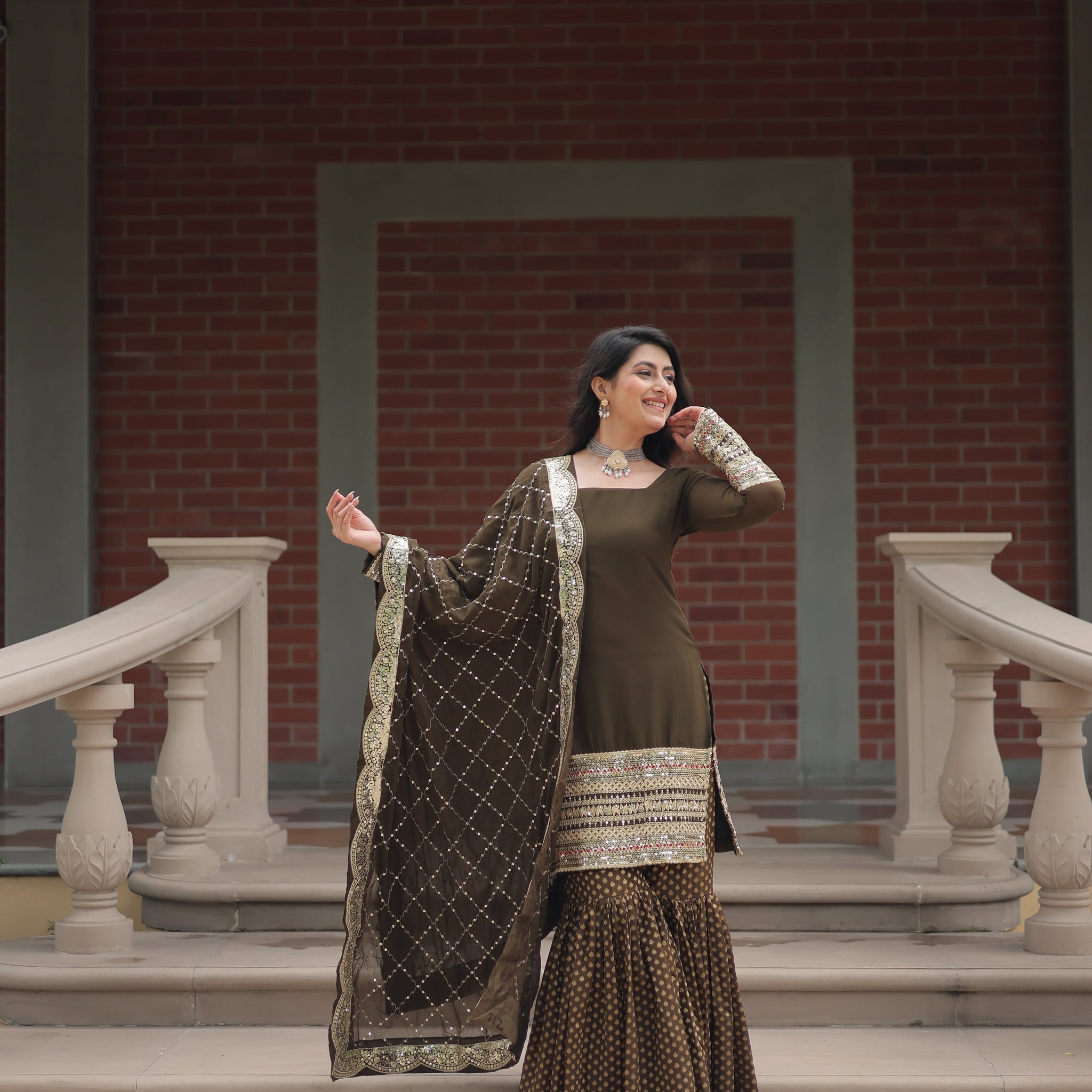 Women's Designer Kurta Sharara With Dupatta Sets