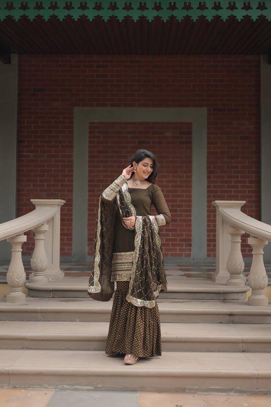 Women's Designer Kurta Sharara With Dupatta Sets