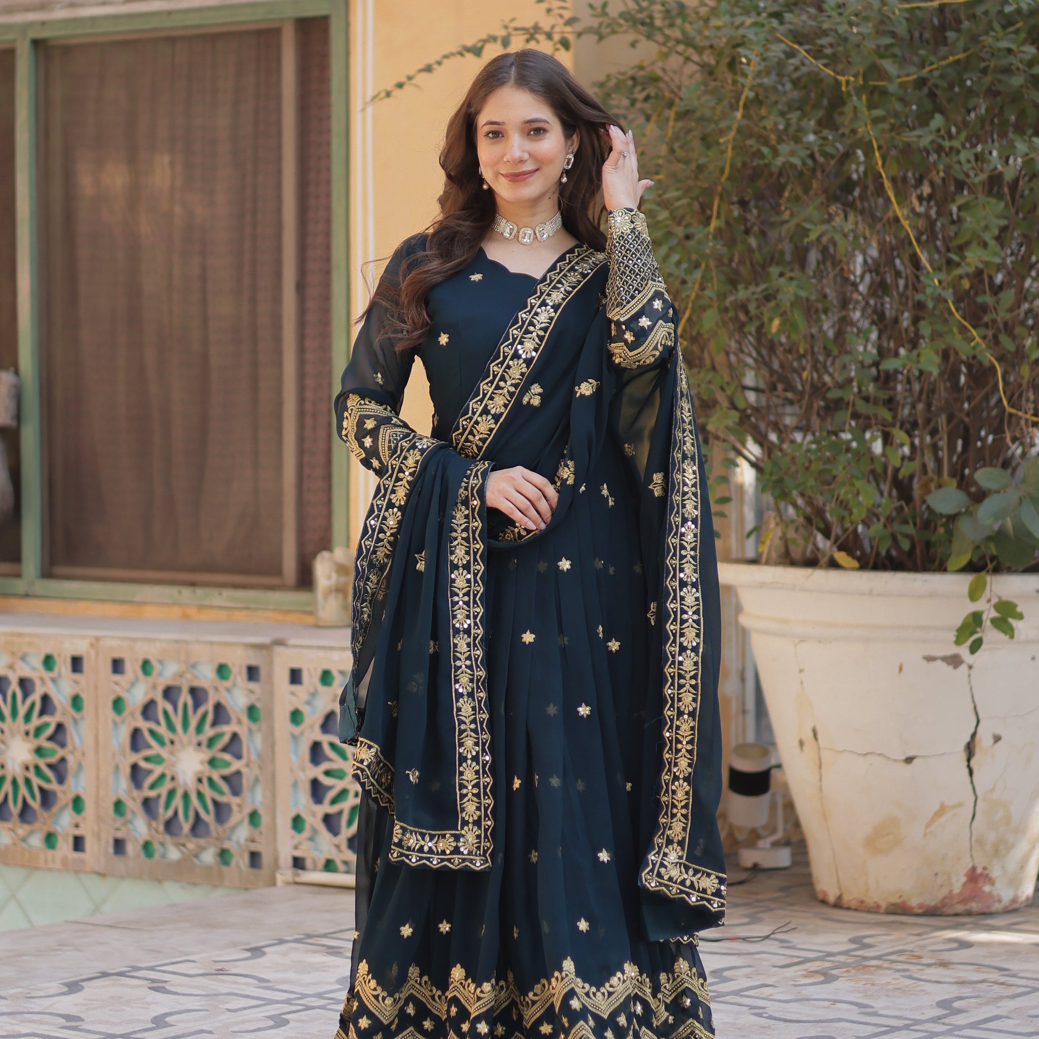 Readymade Georgette Gown With Dupatta sets