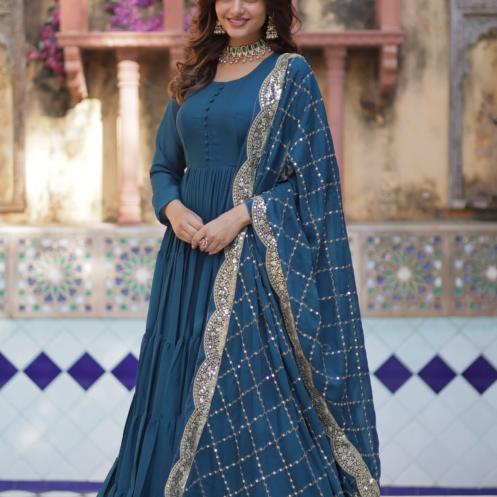 Rama Elegant Readymade Georgette Gown With Dupatta Sets
