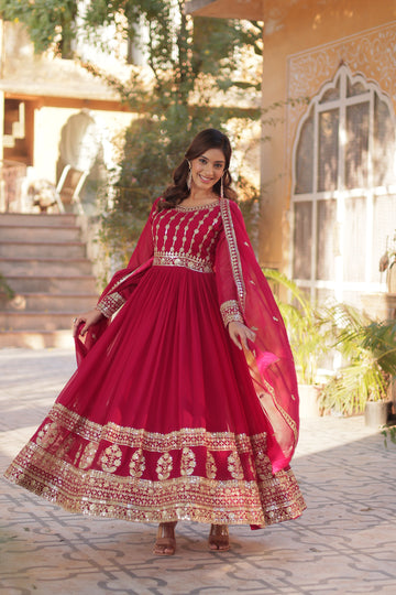 Faux Blooming Gown with Embroidery Dupatta
