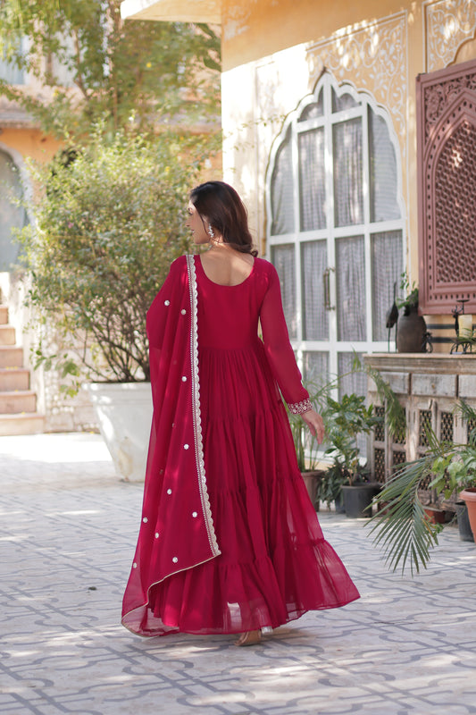 Faux Blooming Georgette Gown With Embroidered Dupatta