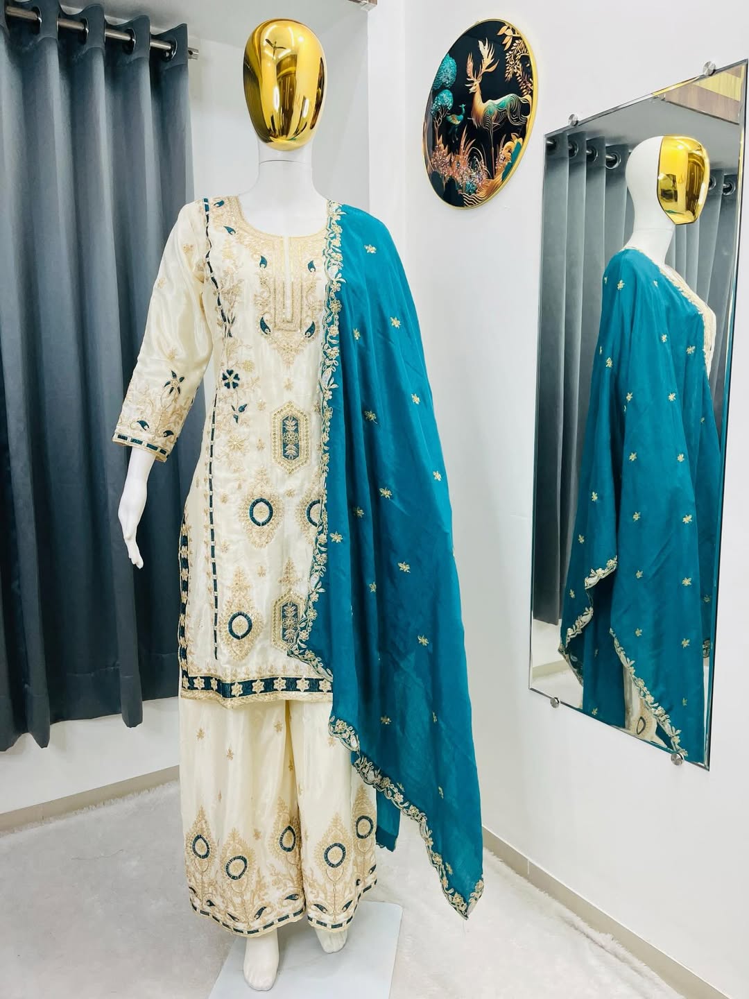 Designer Embroidered Kurta Palazzo Suit with Dupatta | Silk Fabric Eid & Festive Wear Ethnic Set for Women