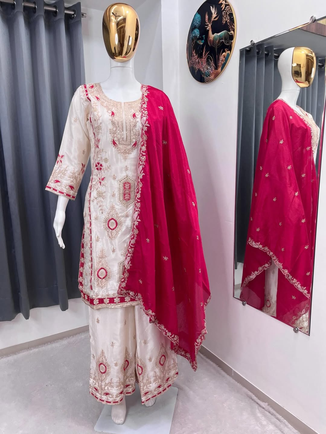 Designer Embroidered Kurta Palazzo Suit with Dupatta | Silk Fabric Eid & Festive Wear Ethnic Set for Women
