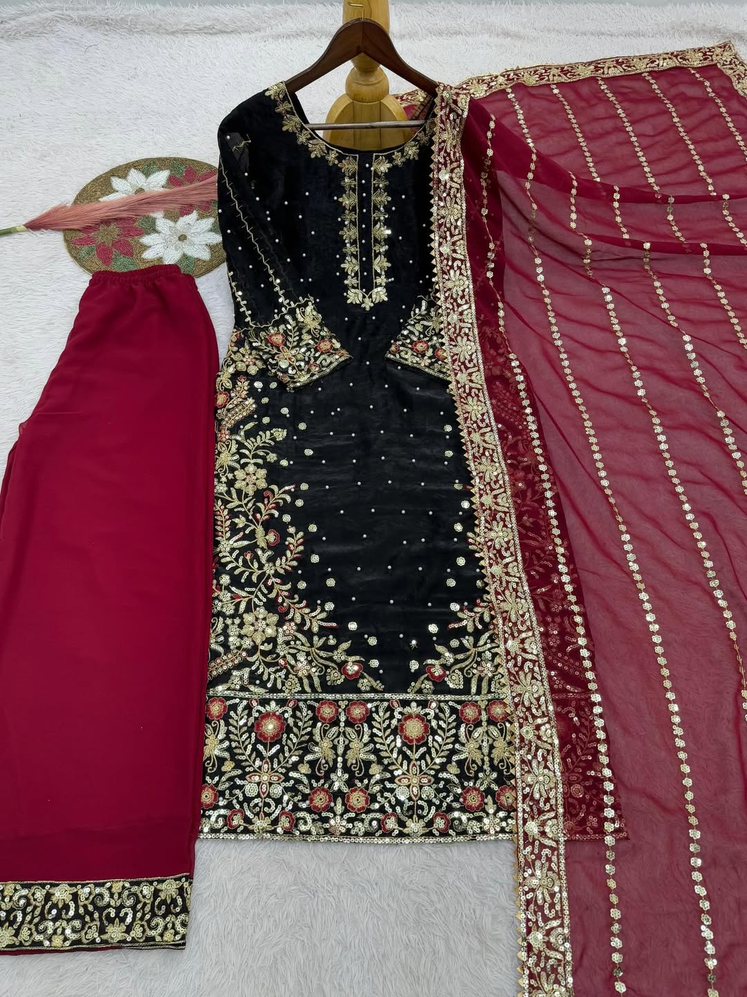 Elegant Eid Special Embroidered Kurta Palazzo Set with Dupatta – Festive Wear