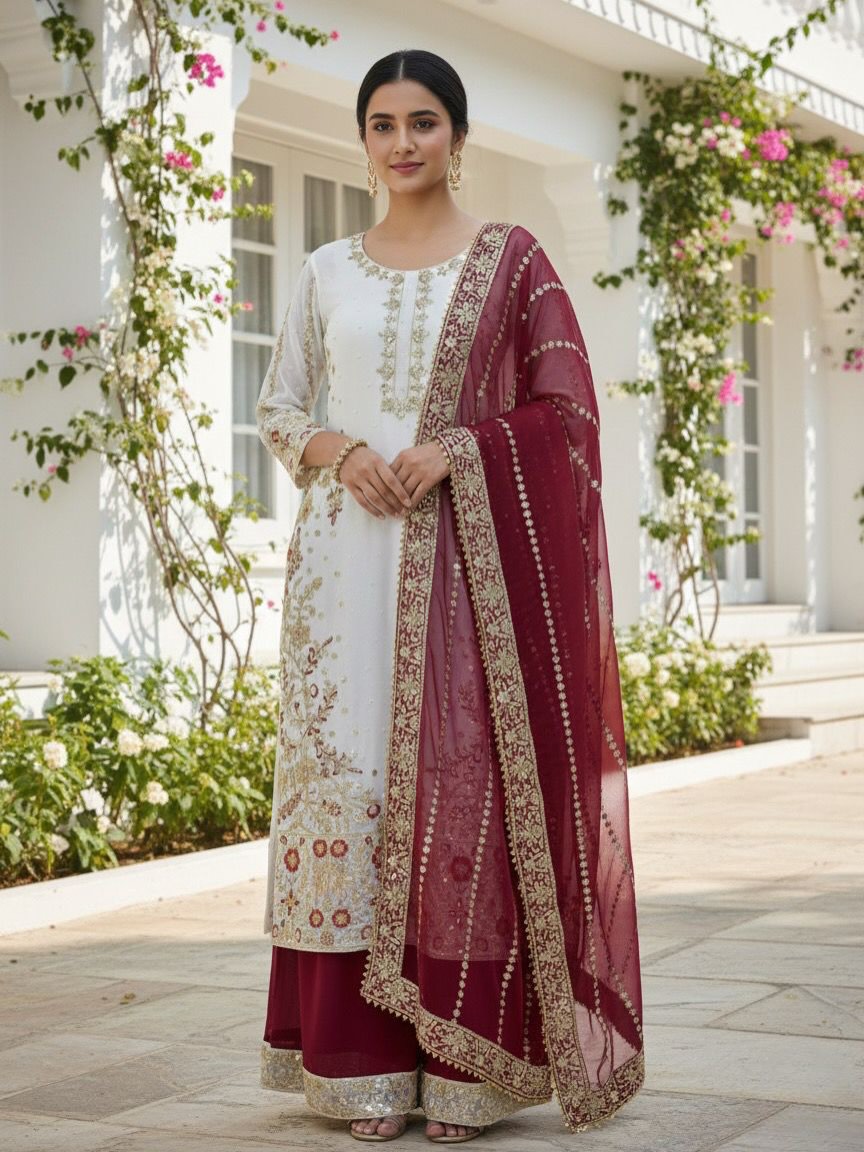 Elegant Eid Special Embroidered Kurta Palazzo Set with Dupatta – Festive Wear