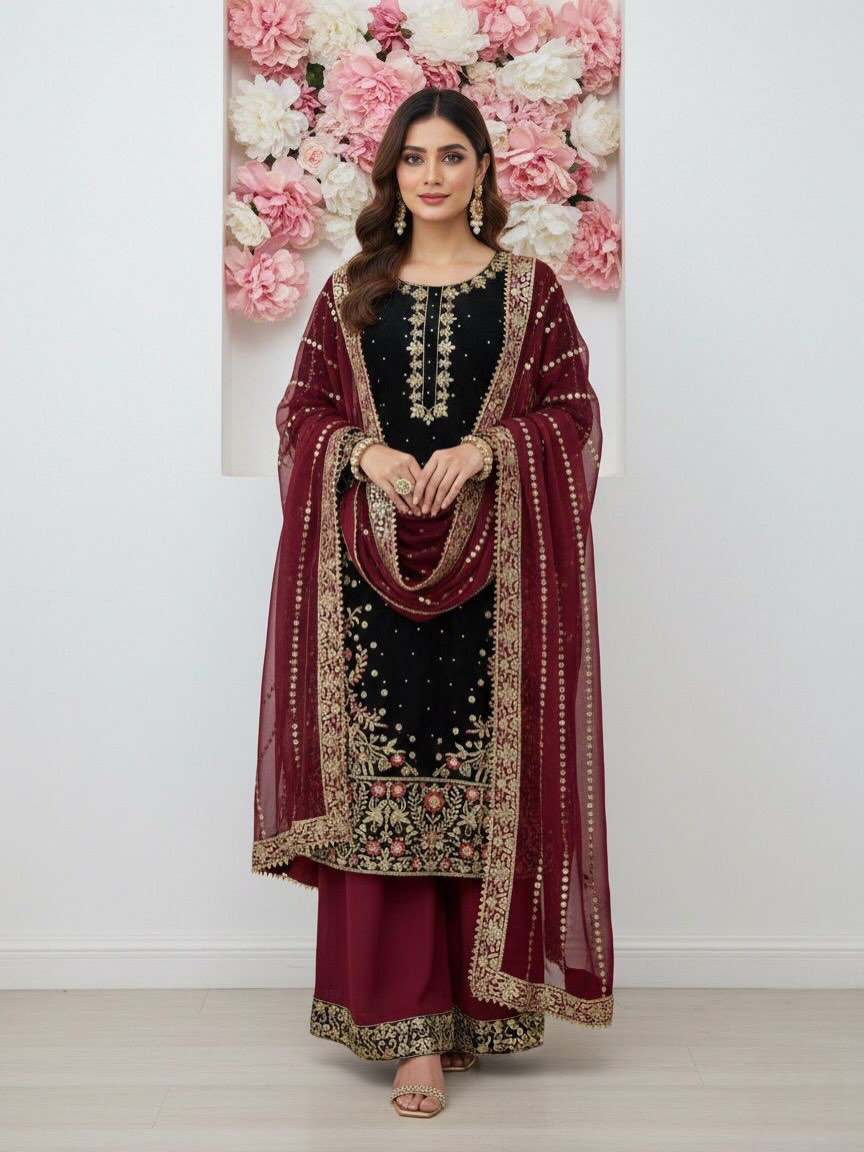 Elegant Eid Special Embroidered Kurta Palazzo Set with Dupatta – Festive Wear