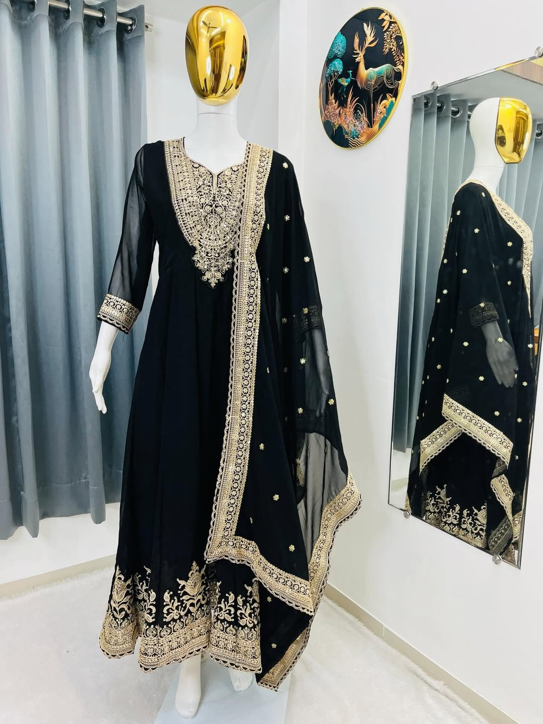 Black Heavy Embroidered Anarkali Suit with Dupatta | Luxury Eid & Wedding Party Wear Ethnic Dress for Women
