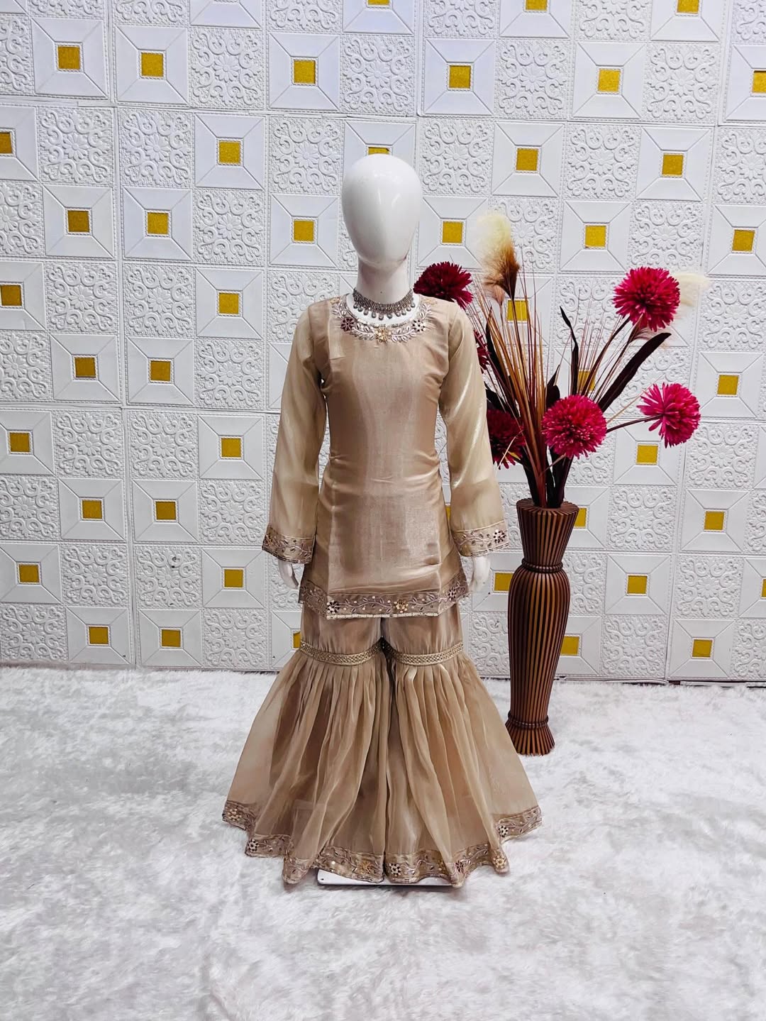 Elegant Beige Sharara Suit Set with Printed Dupatta | Party Wear Ethnic Outfit for Women
