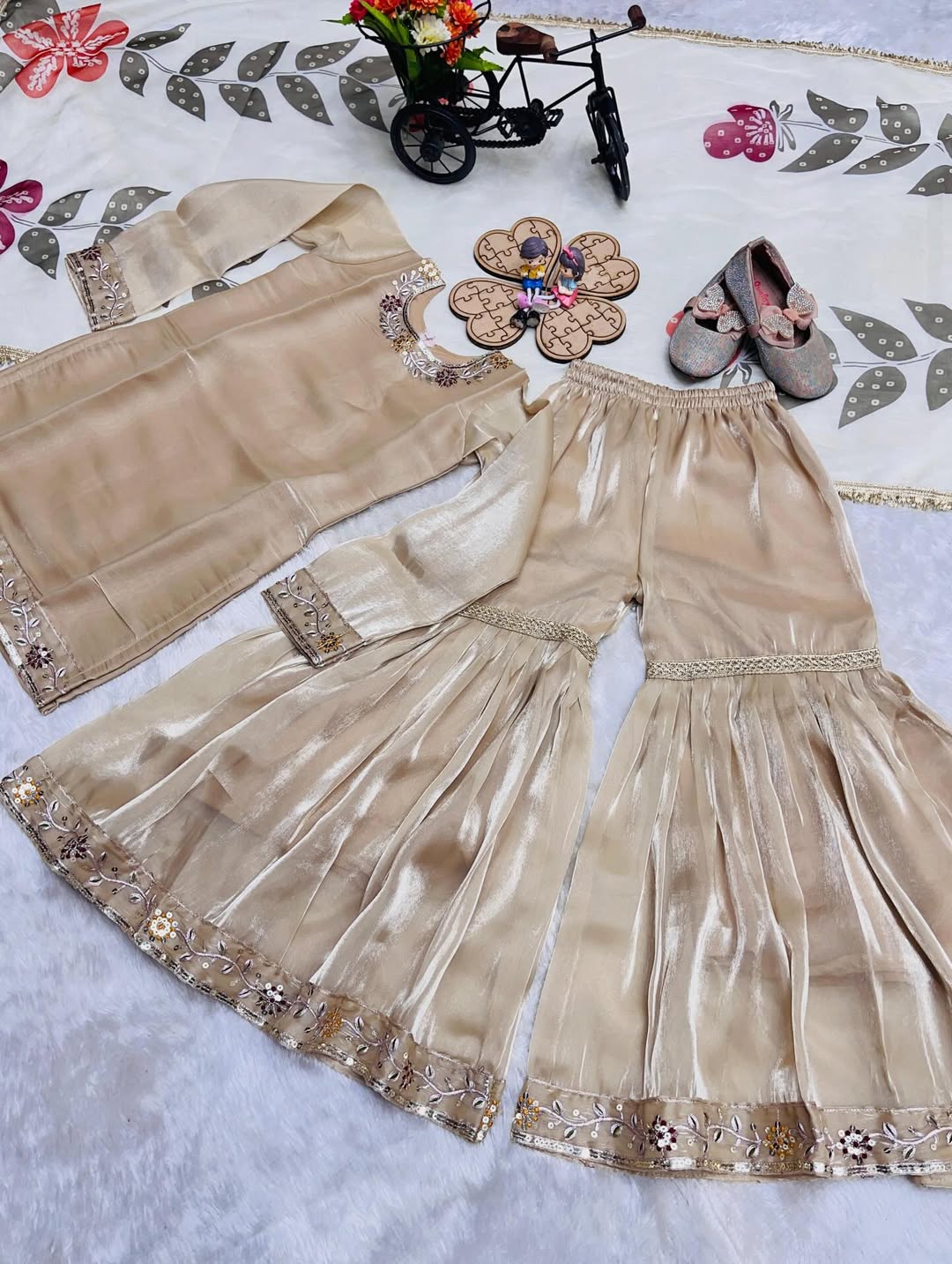 Elegant Beige Sharara Suit Set with Printed Dupatta | Party Wear Ethnic Outfit for Women